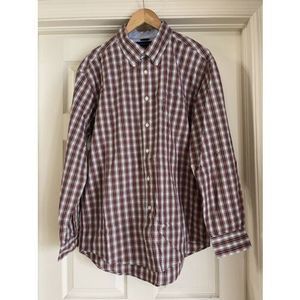 Tommy Hilfiger Mens Shirt XL Red White Plaid 80's two Ply Cotton Long Sleeve Vtg